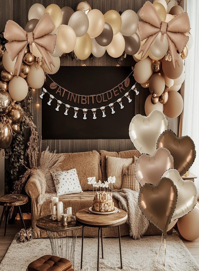 Realspring 54 Pcs a Tini Bit Older Birthday Decorations, Gold Brown Glitter Tiny Bit Older Banner Balloon Garland Cake Toppers Glitter Banner Ribbon for Women Espresso Martini Bar Bachelorette Party Decor - Image 5